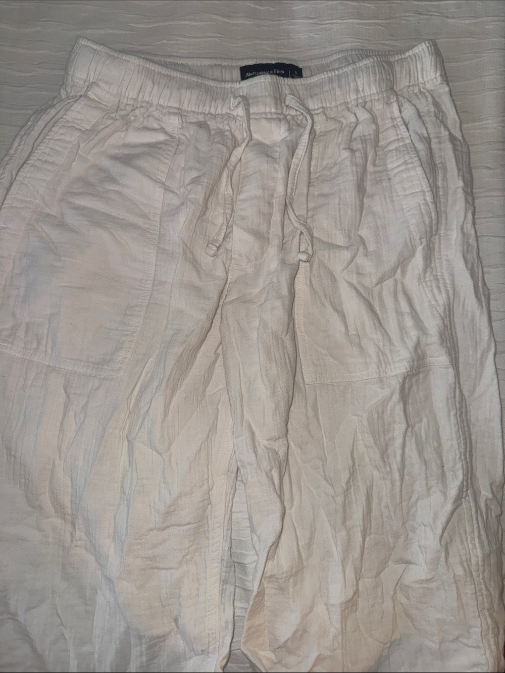 Abercrombie & Fitch White Drawstring Linen Pants